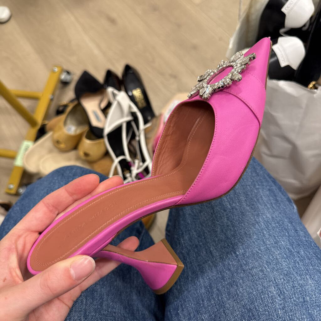 Pink Leather Crystal Embellished Heel