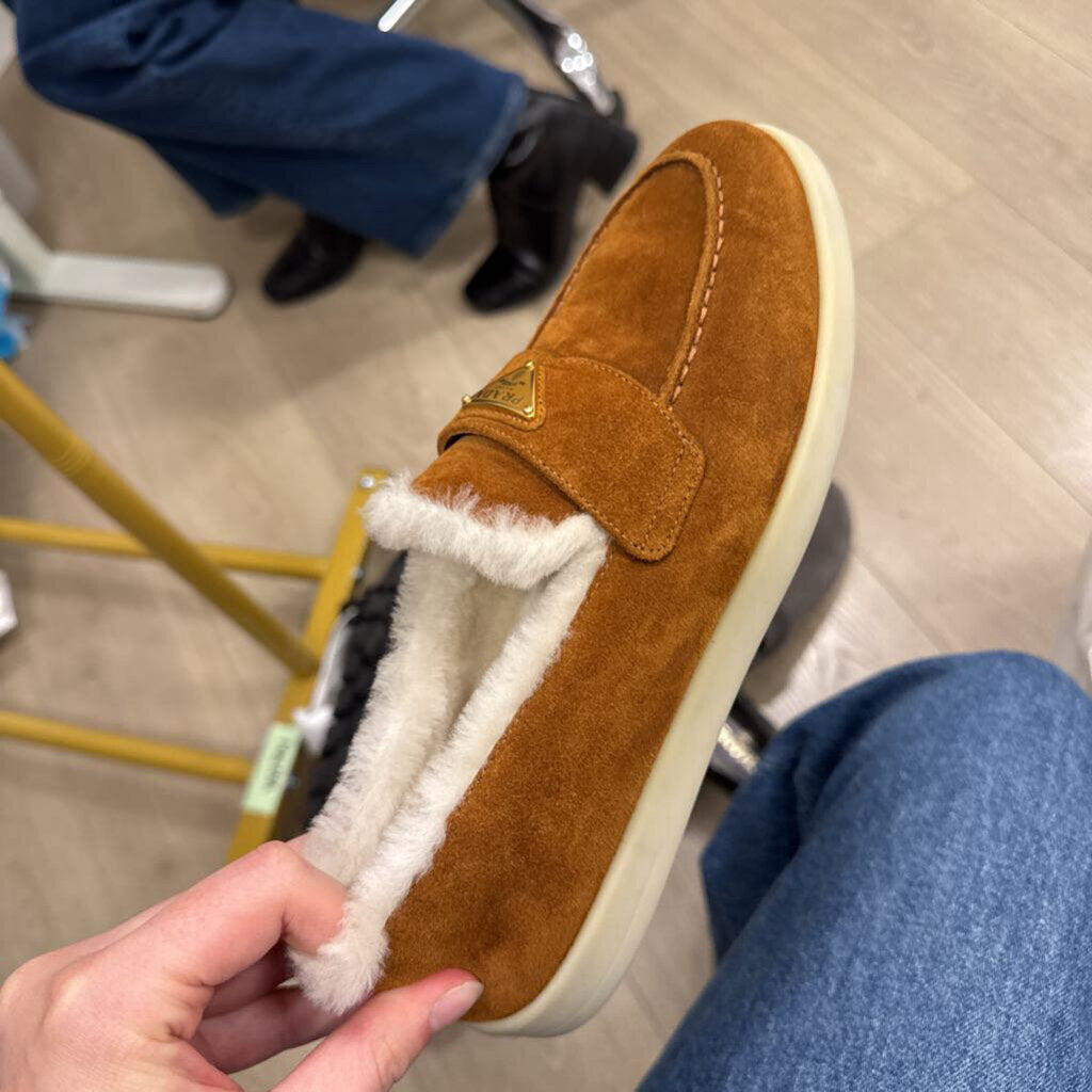 Brown Suede Shearling Lined Loafer