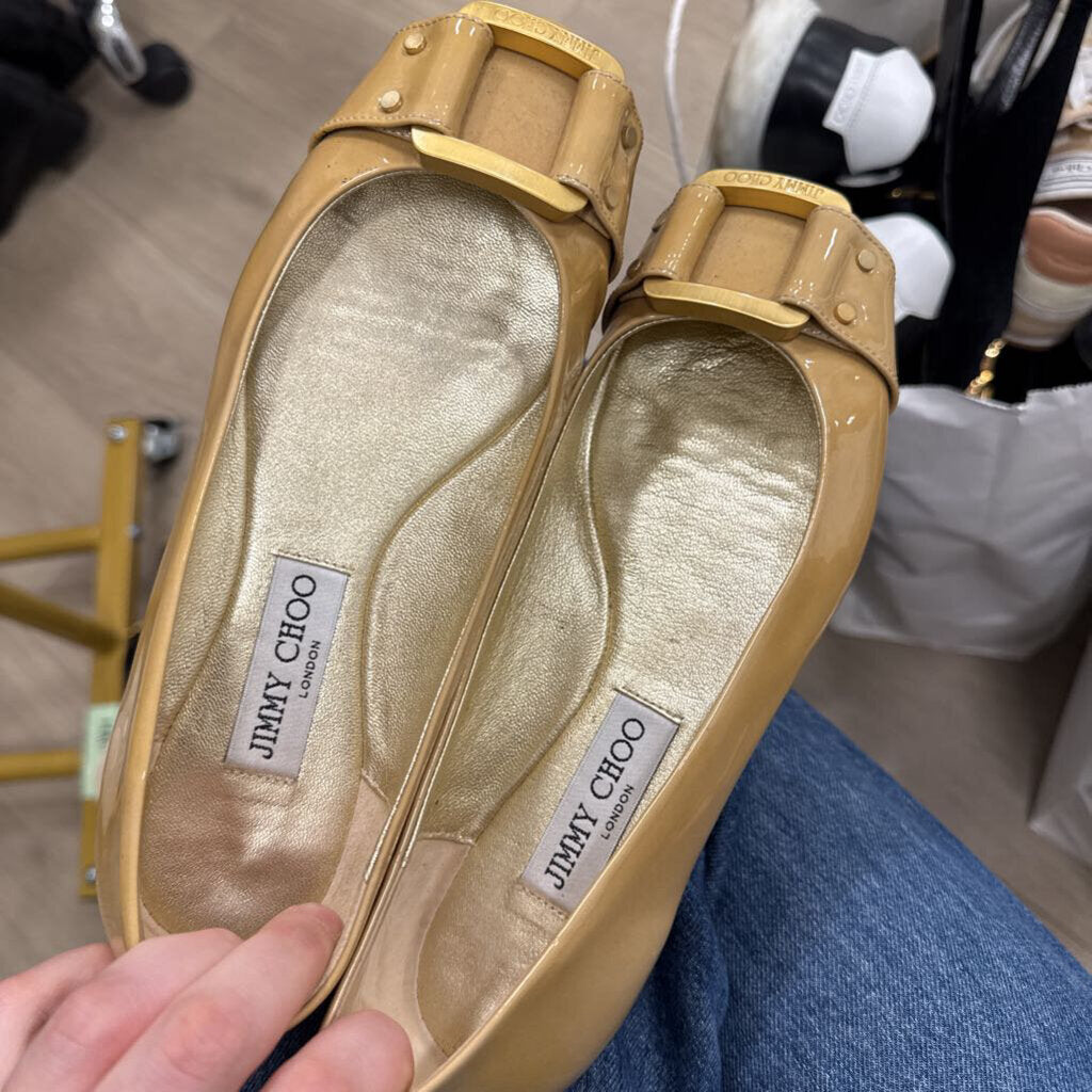 Beige Patent Leather Flat