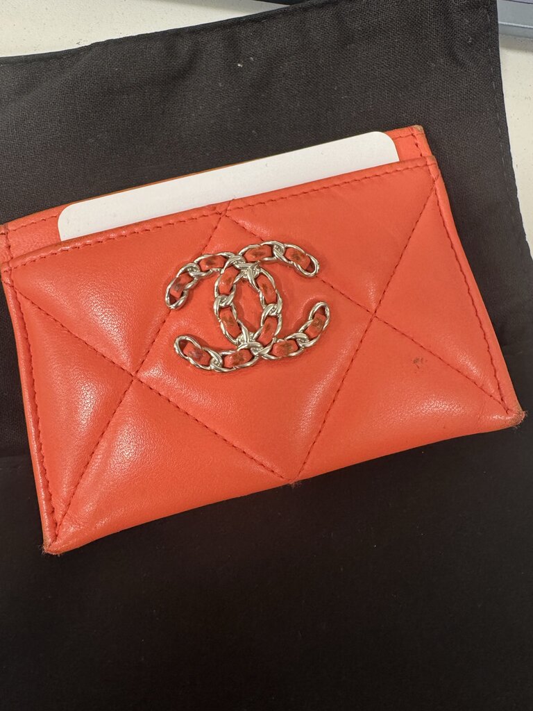 Coral Pink Lambskin Quilted CC Card Holder (full set)