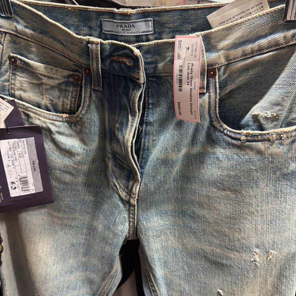 Green Washed Striaght Leg Jean