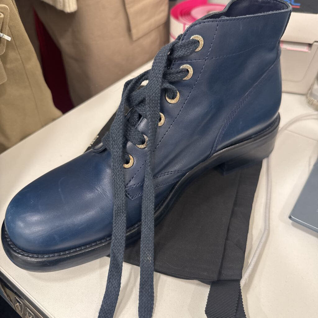 Navy Leather Ankle Boots