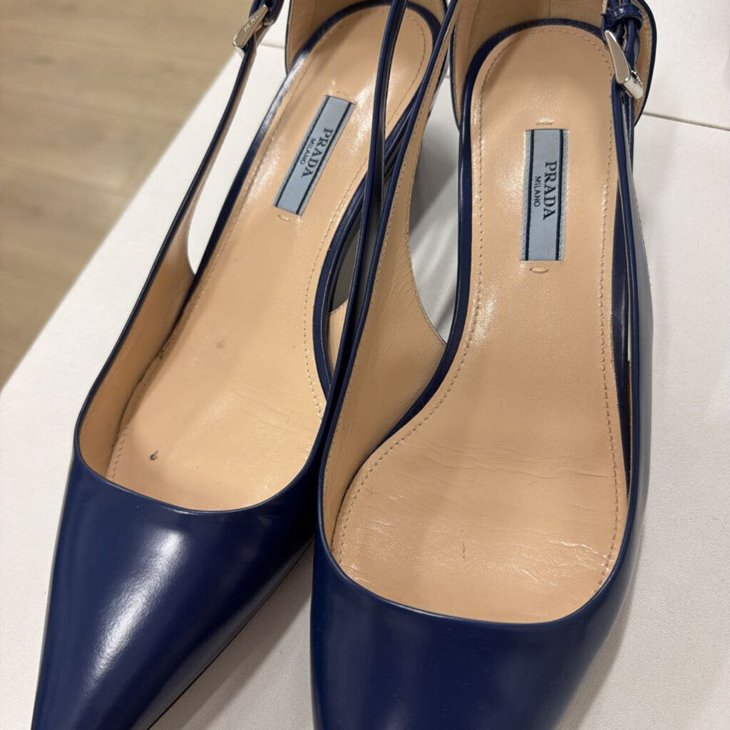 Blue Leather Buckle Shoe, 40.5