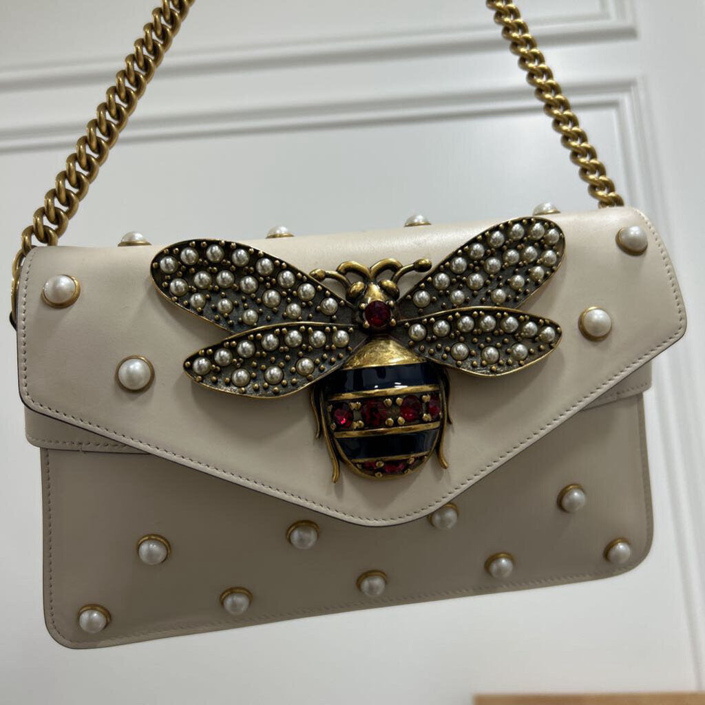 White Leather Mini Queen Margaret Broadway Shoulder Bag