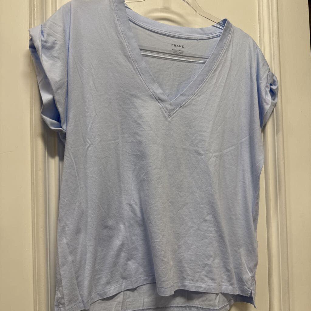 Blue Cotton V Neck Tee