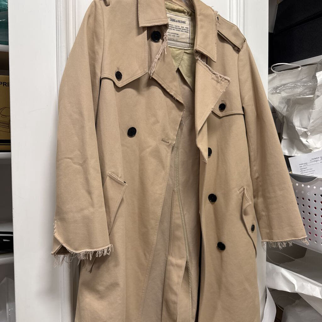 Beige Cotton Belted Trench Coat