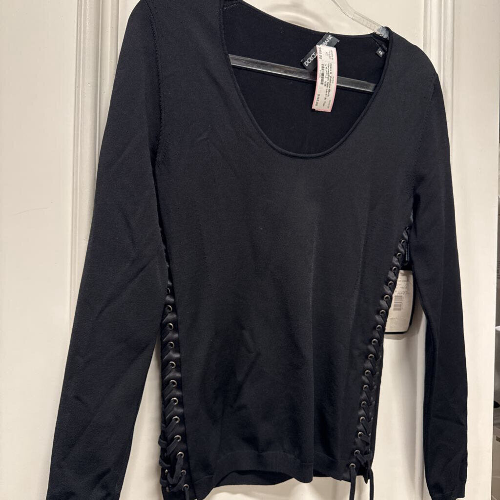 Black Viscose/Poly Side Lace Up Top (NWT)