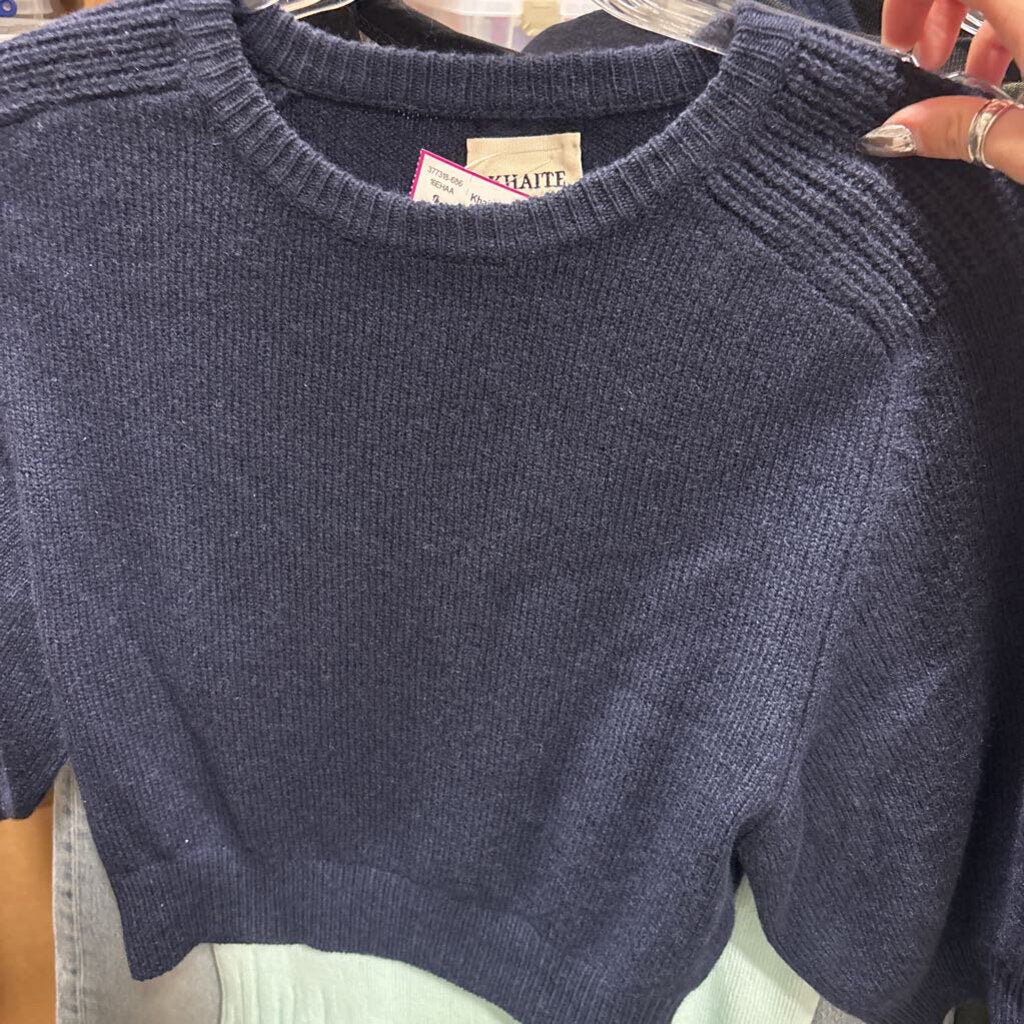 Navy Cashmere Short Sleeve Sweater (NWT 990)