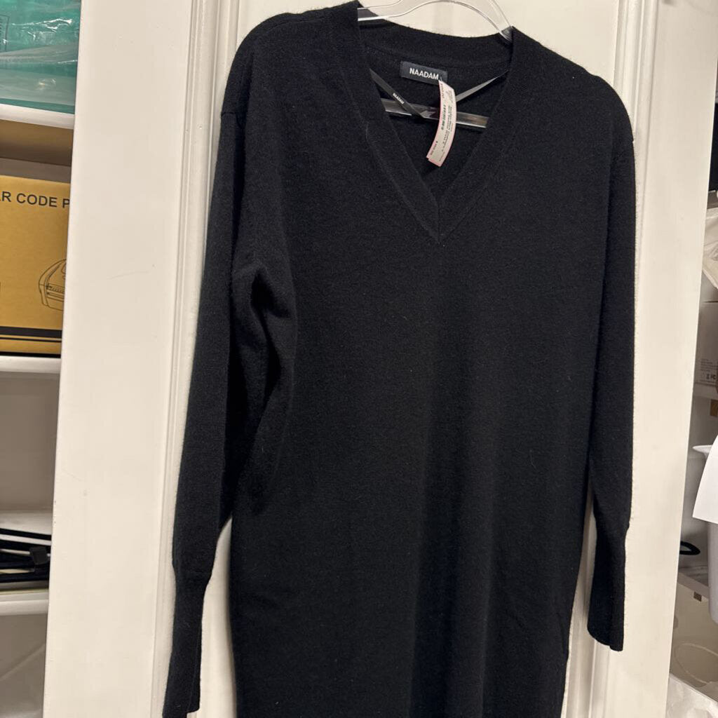 Black Cashmere V Neck Sweater Dress