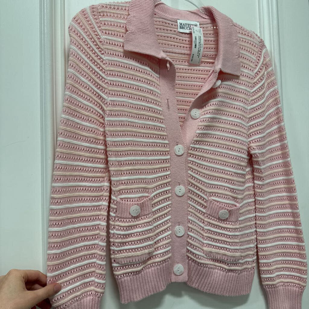 Pink Stripe Cotton Blend Cardigan
