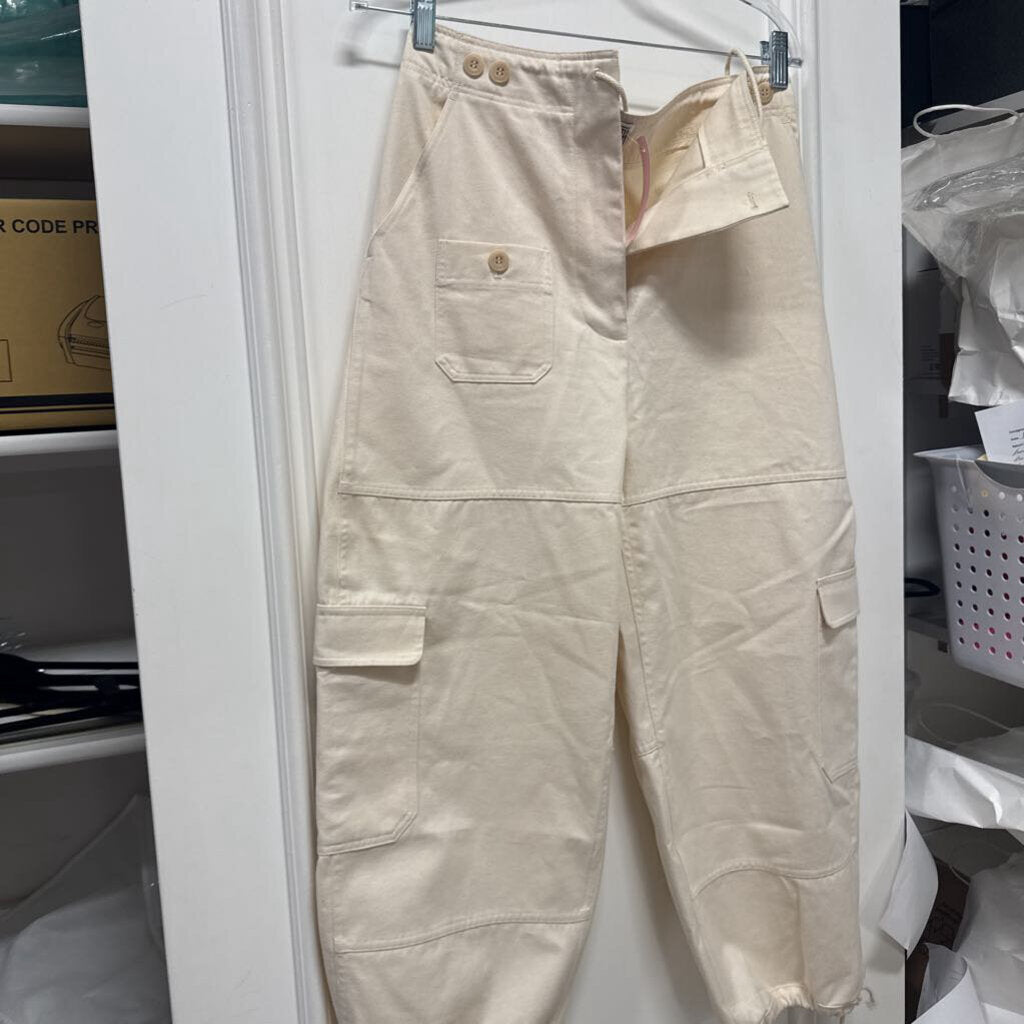 Cream Cotton Barrel Leg Pant