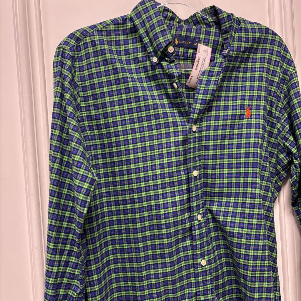 Green/Blue Plaid Cotton Button Up Top