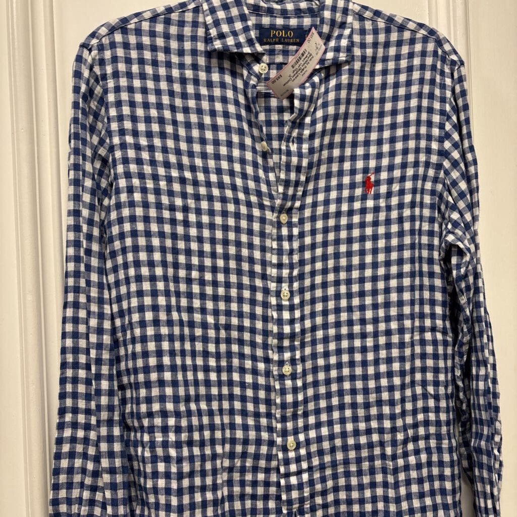 Blue/White Gingham Cotton Button Up Top