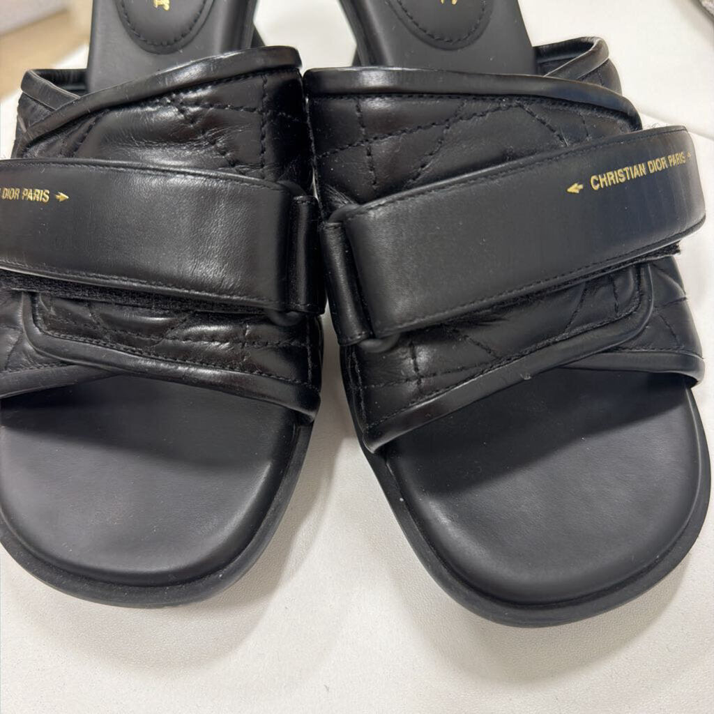 Christian Dior Black Leather Cannage Quilted Heel