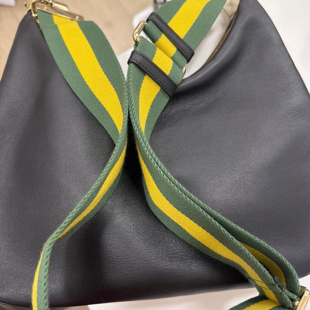 Black Leather Web Attache Crossbody (est retail 3400)