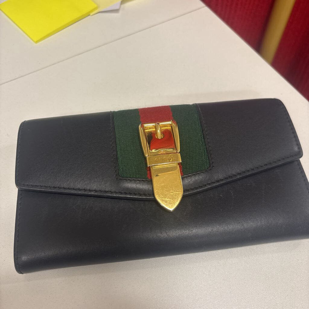 Black Leather Stripe Wallet (as is)