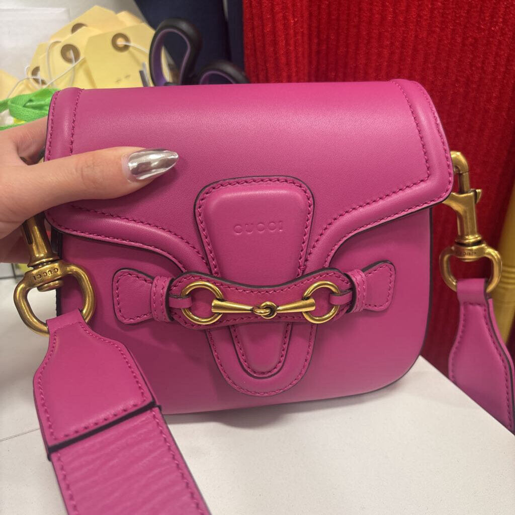 Pink Leather Horsebit Crossbody Bag
