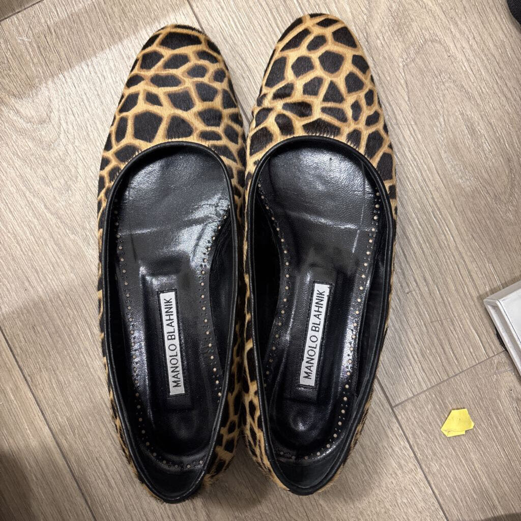 Manolo Blahnik Brown Giraffe Print Ponyhair Flat