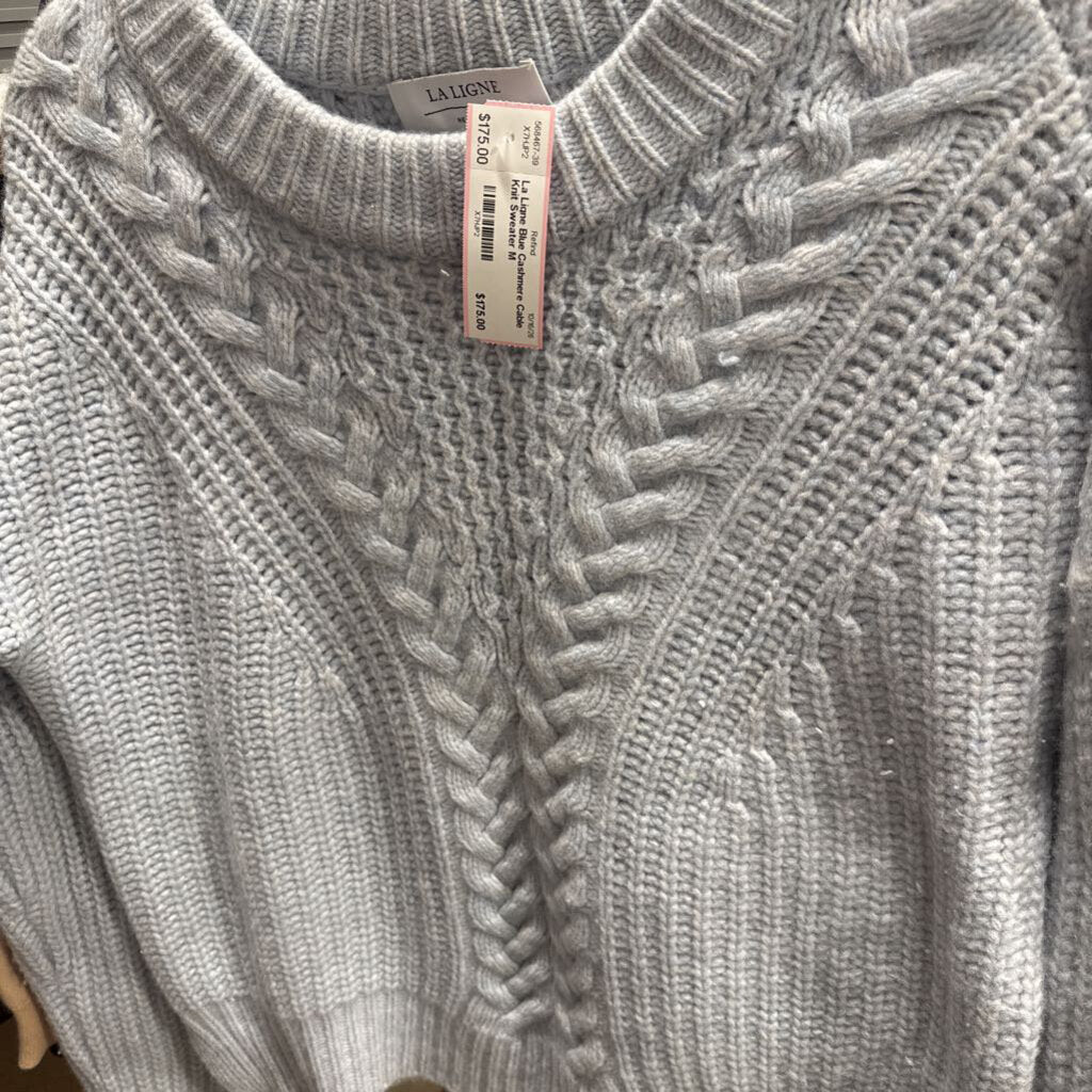 Blue Cashmere Cable Knit Sweater