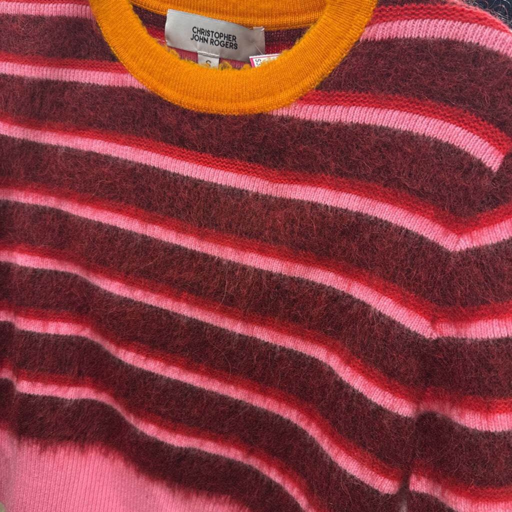 Maroon/Pink Stripe Mohair Blend Sweater