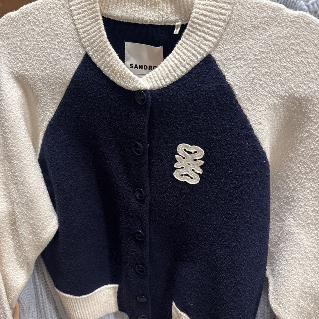 Blue/White Cotton/Poly Varsity Cardigan
