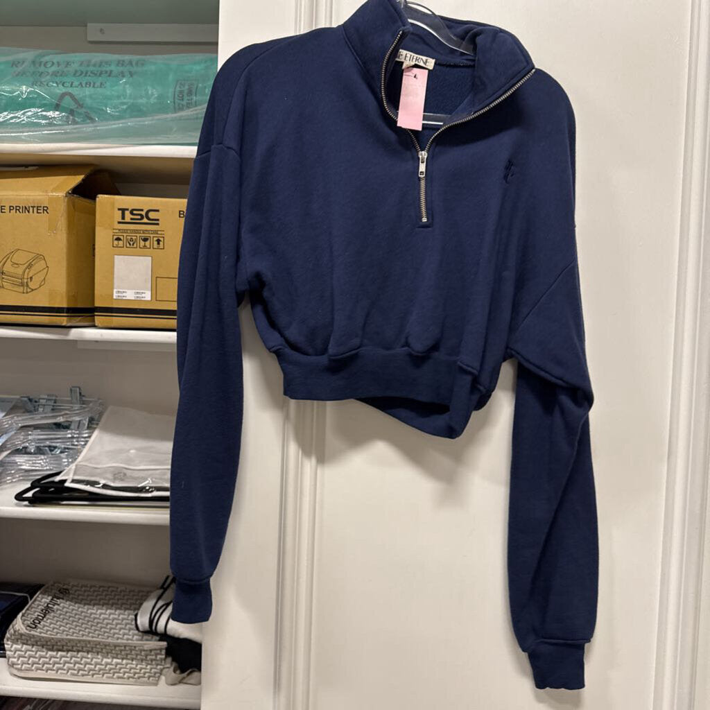 Blue Cotton Cropped Half Zip
