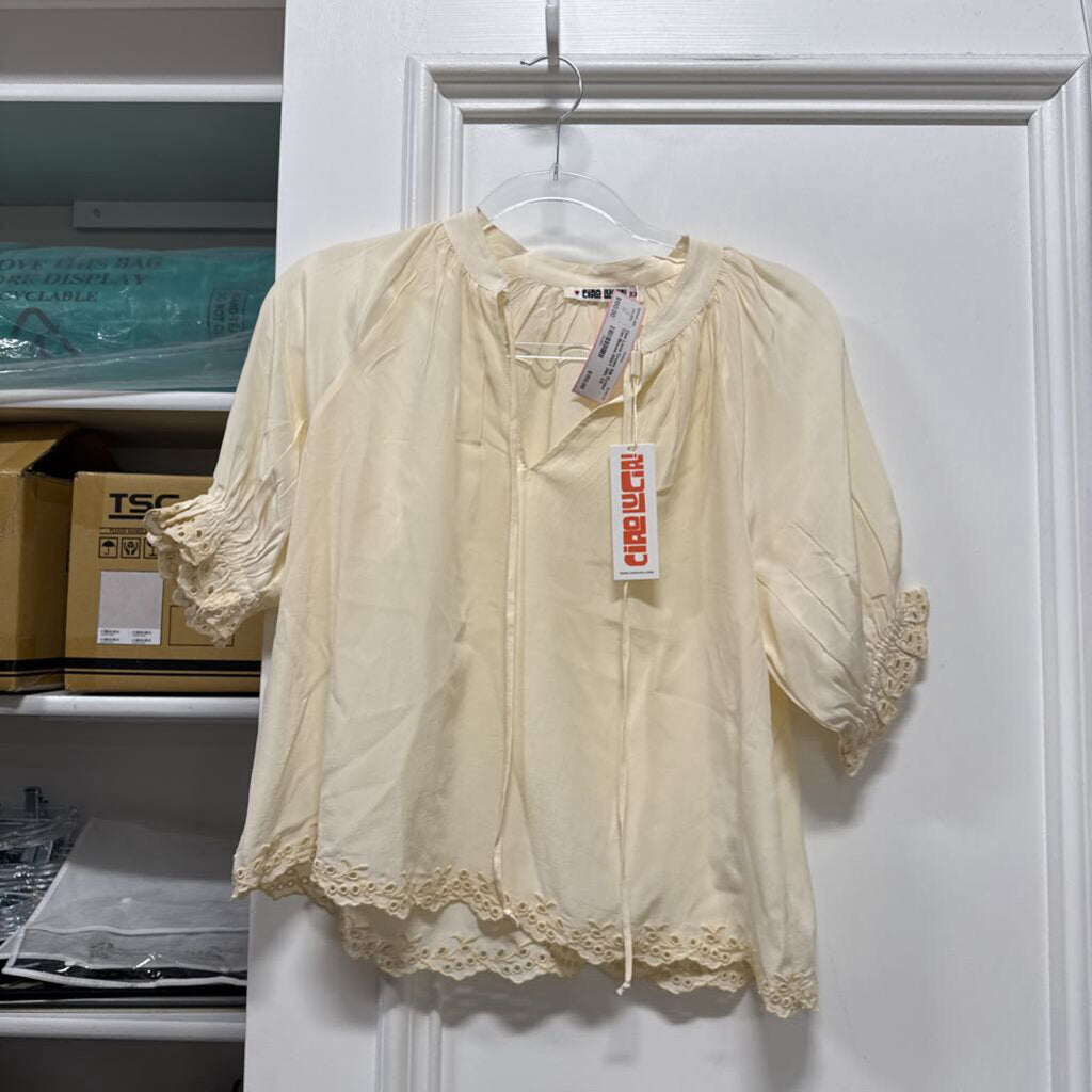 Cream Silk Eyelet Trim Blouse (NWT 395)
