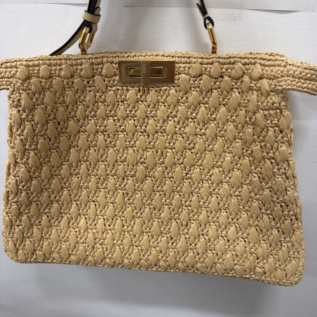Raffia Large Peekaboo Top Handle Bag