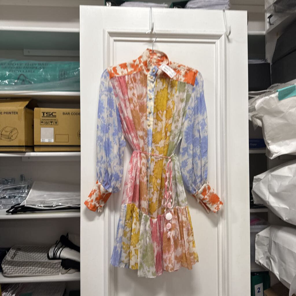 Multicolor Cotton/Silk Floral LS Dress