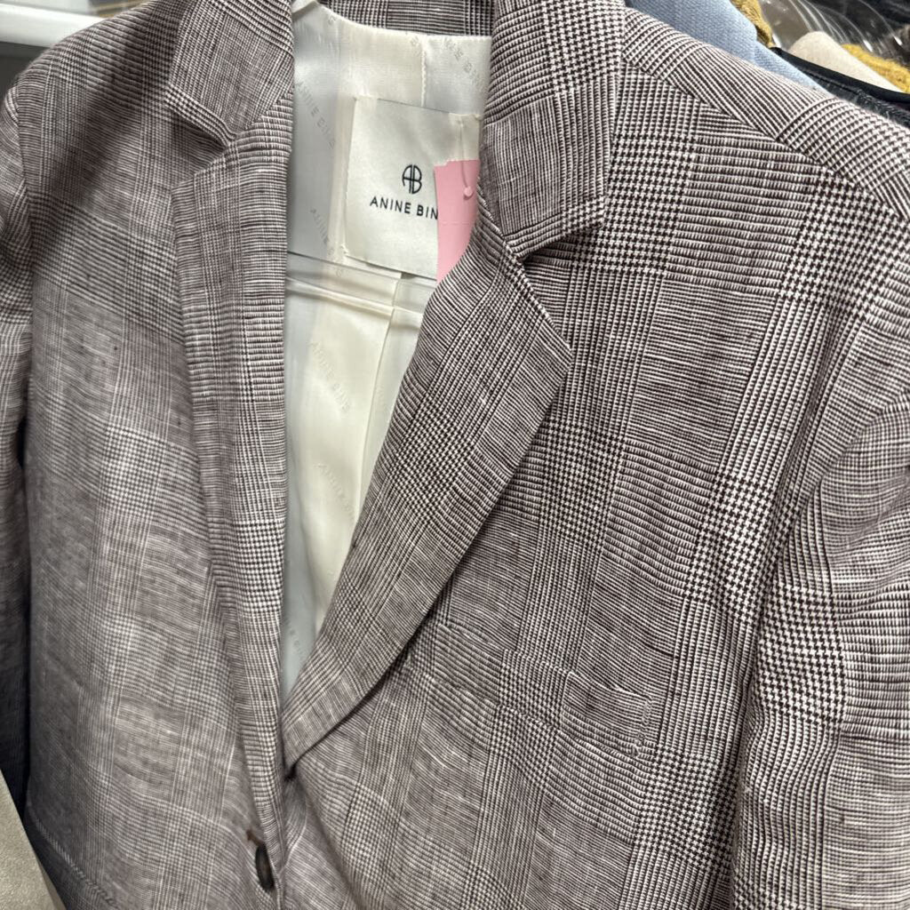 White/Brown Linen Check Blazer/Short SET
