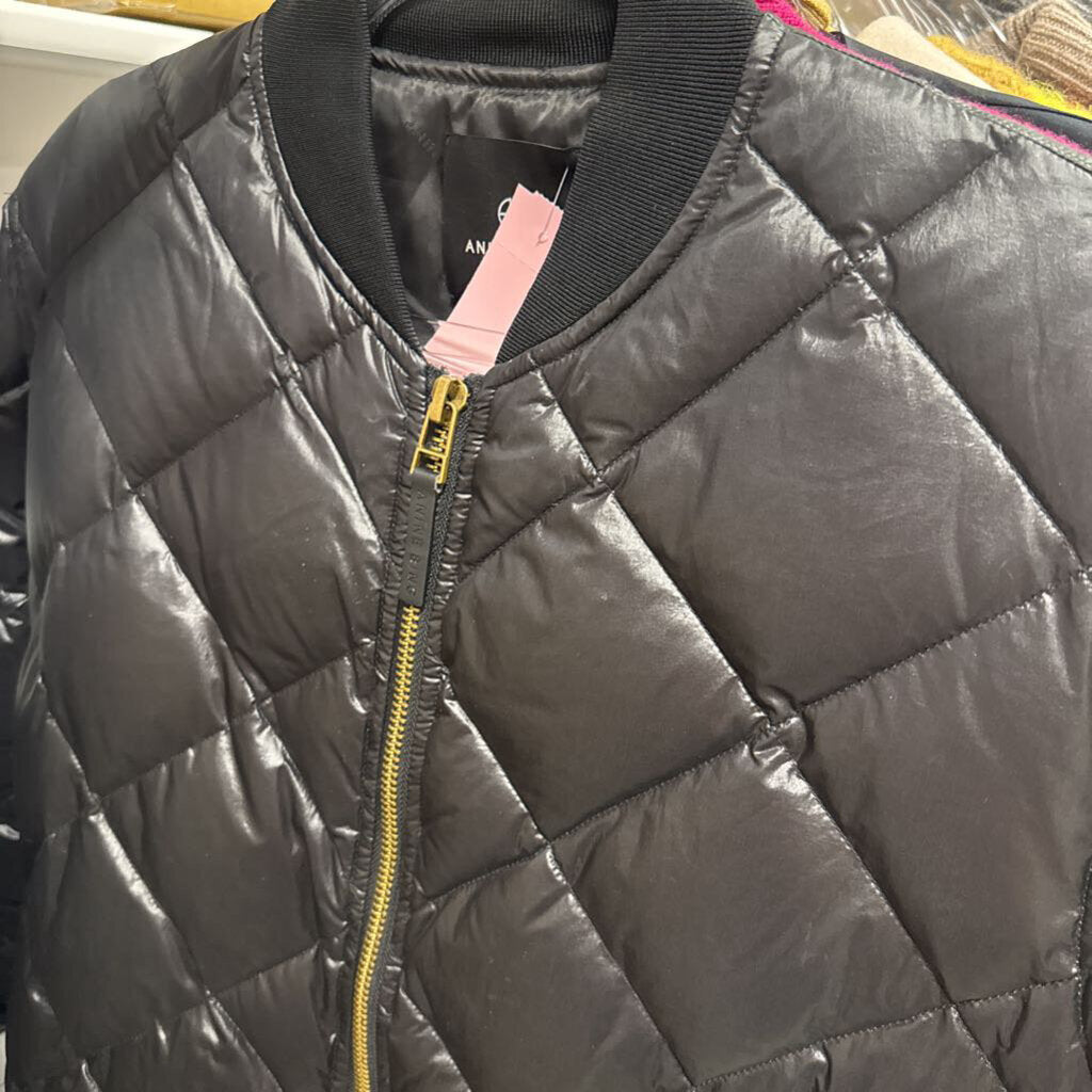 Black Nylon/Poly Quilted Bomber Jacket