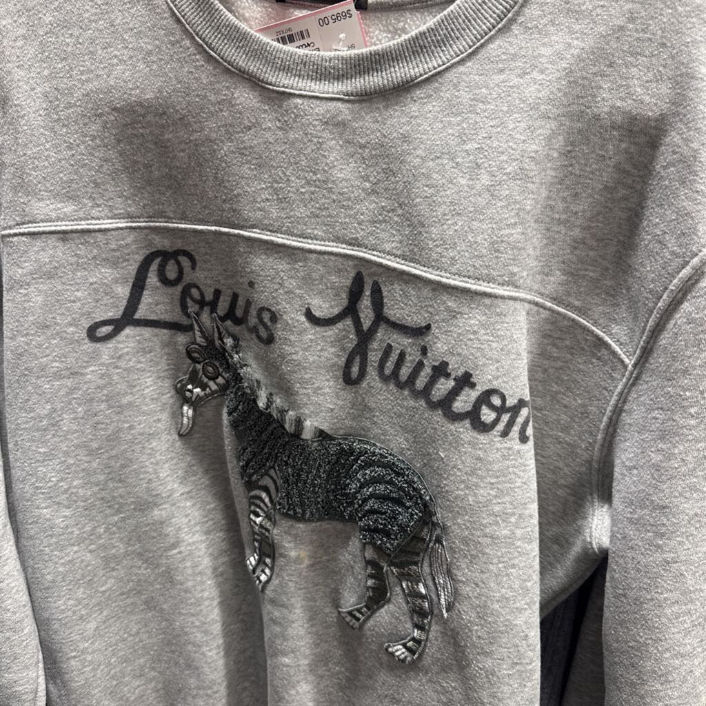 Grey Embroidered Zebra Logo Crewneck
