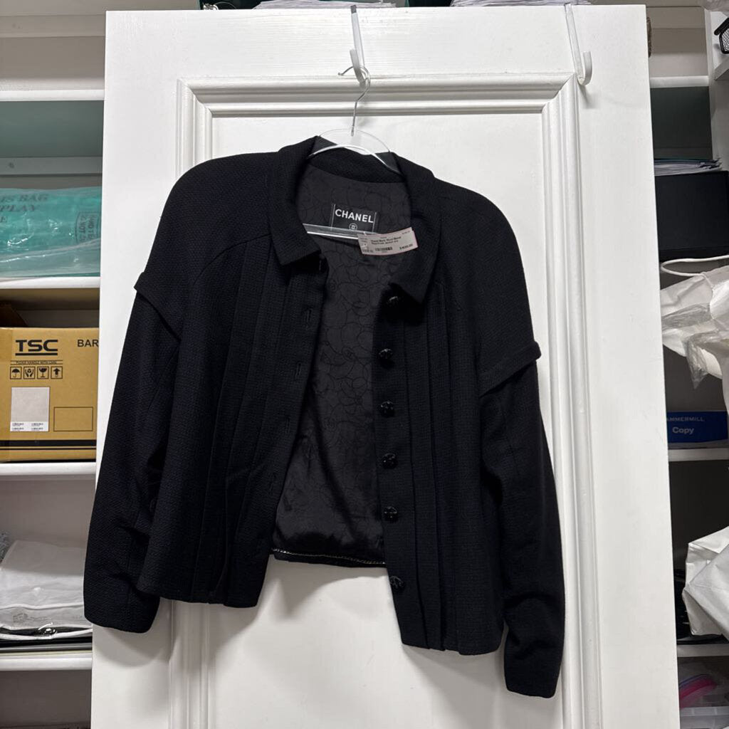 Black Wool Blend Pleat-Front Jacket
