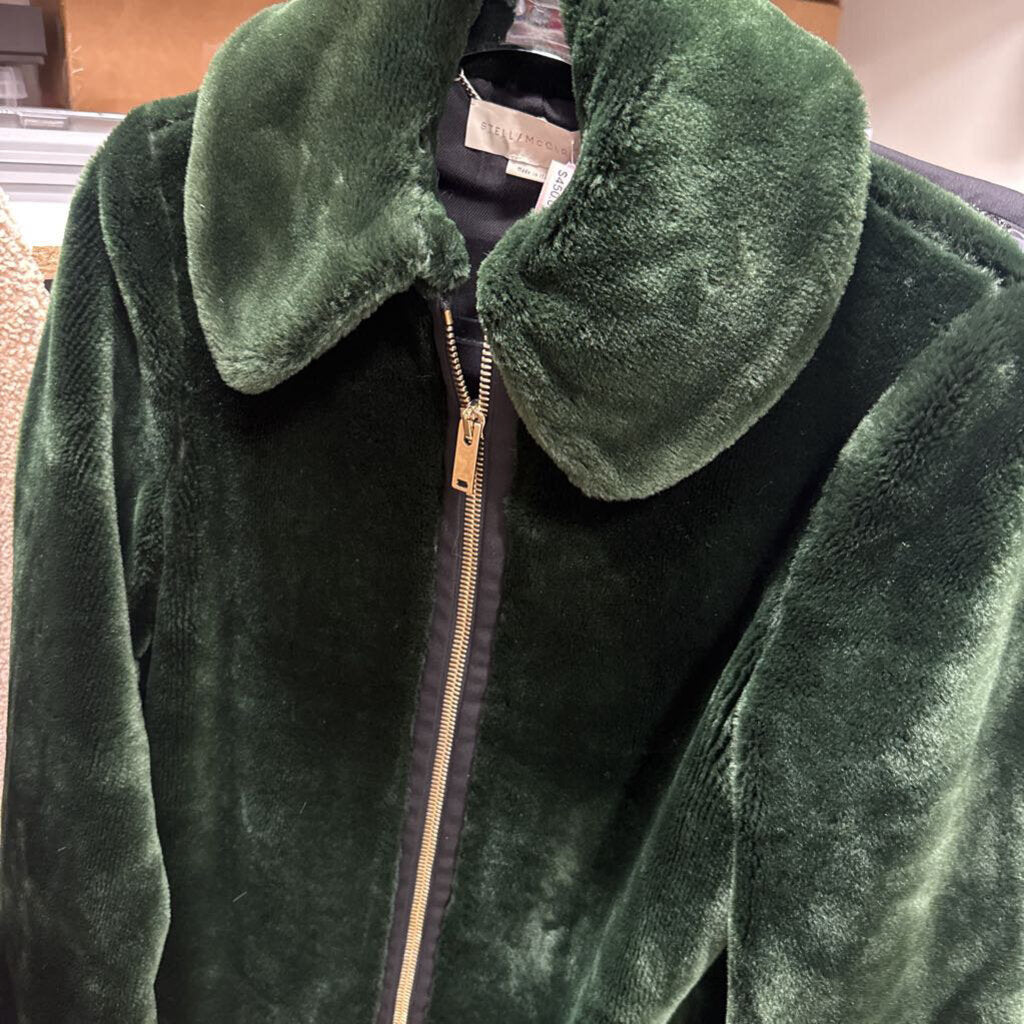 Green Acrylic/Cotton Faux Fur Coat