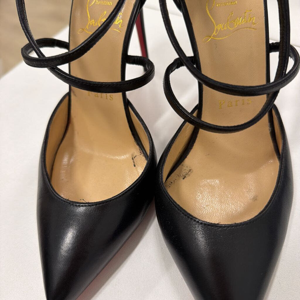 Black Strap Pointed Toe Heels, 37.5
