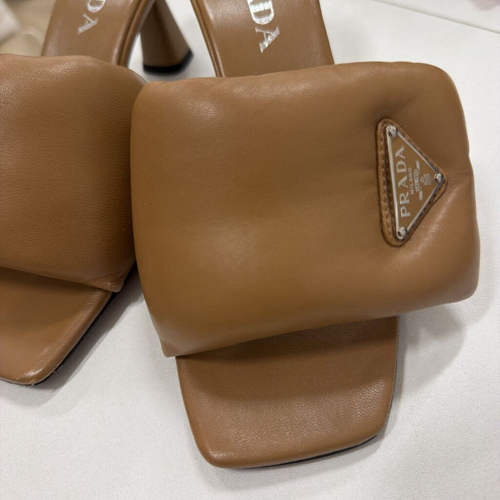 Brown Leather Padded Slides, 37