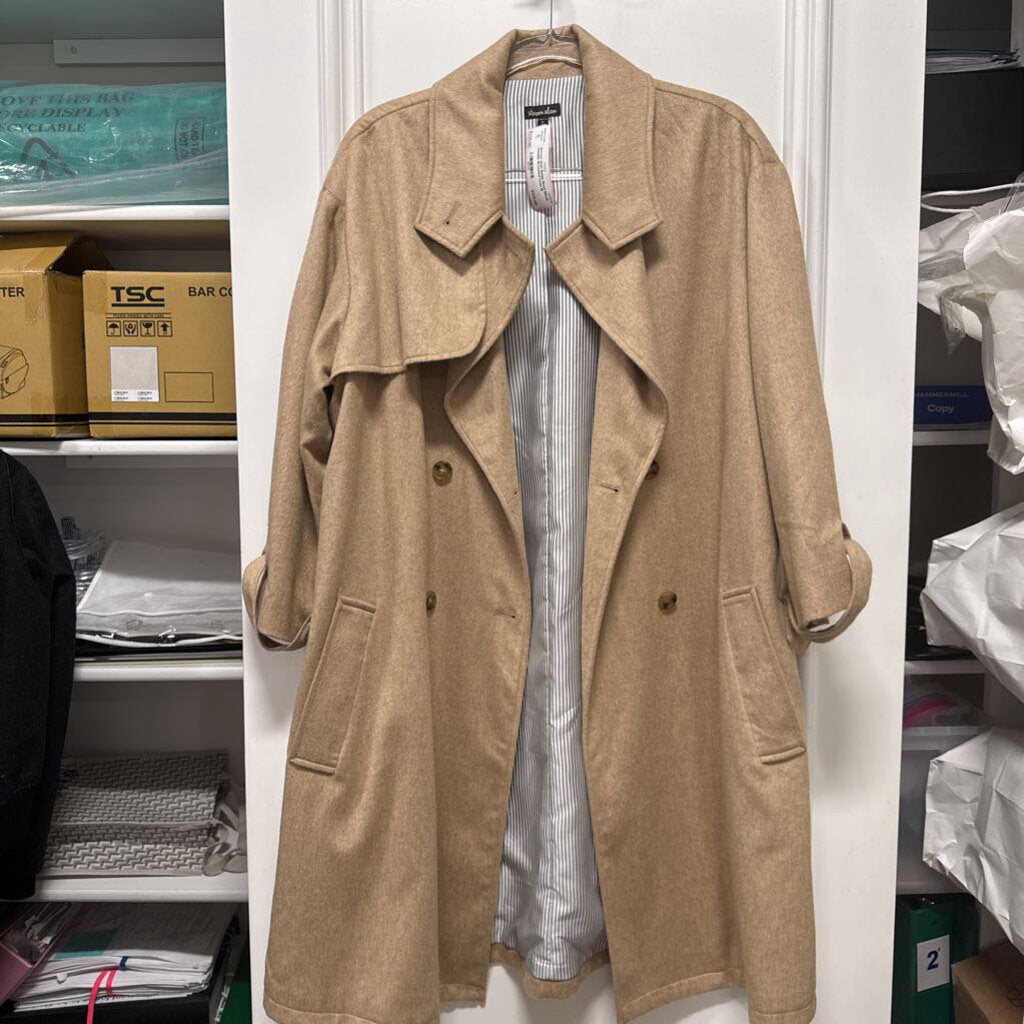 Beige Wool Blend Double Breasted Coat