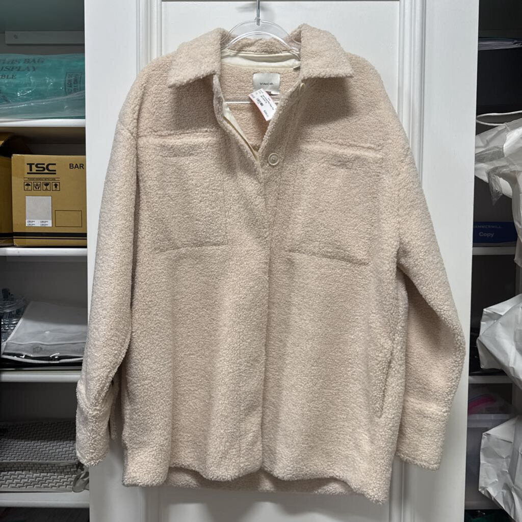 Cream Poly Faux Fur Shirt Jacket
