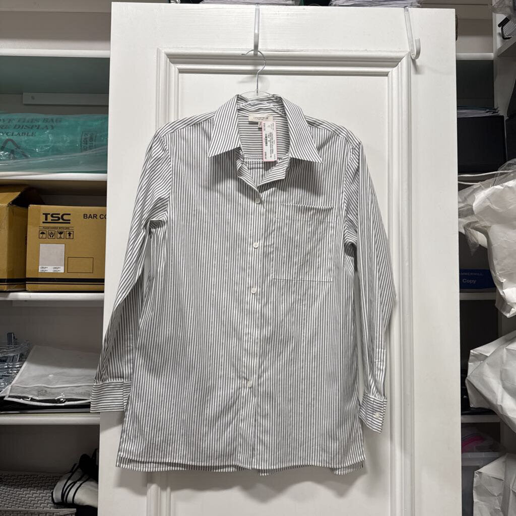 Gray/White Stripe Cotton/Nylon Button Up Top