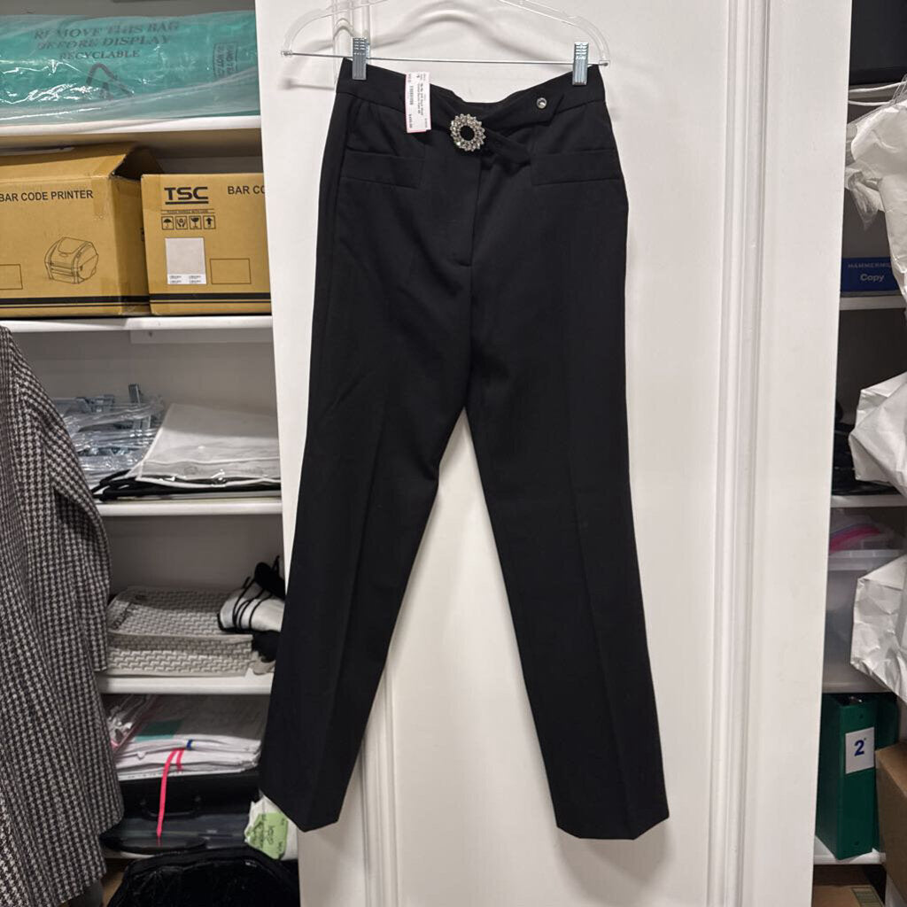 2019 Black Wool Crystal Buckle Pant