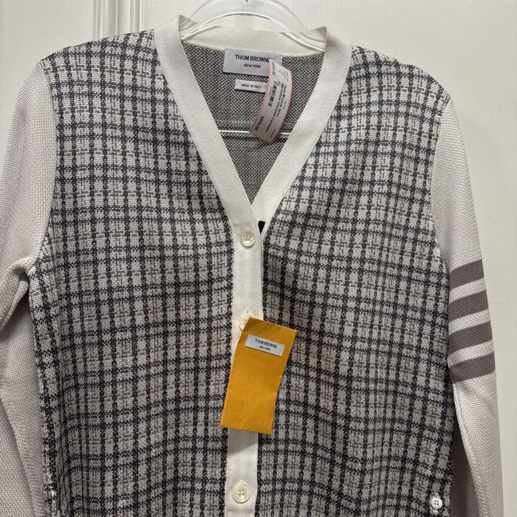 Grey Silk/Cotton Checked Cardigan