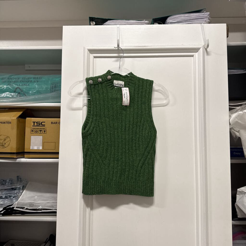 Green Wool Blend Sweater Vest