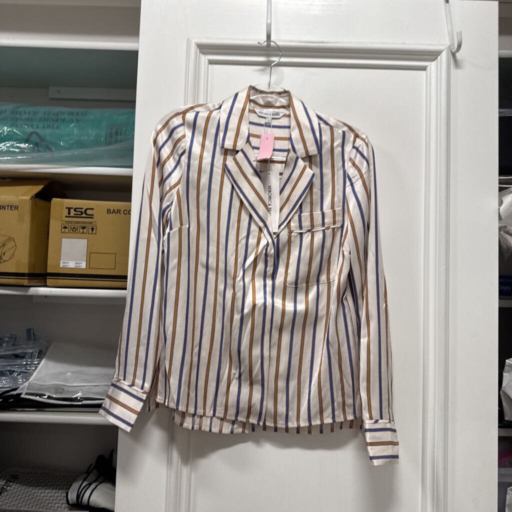 Cream/Multi Stripe Viscose Button Up Top (NWT)