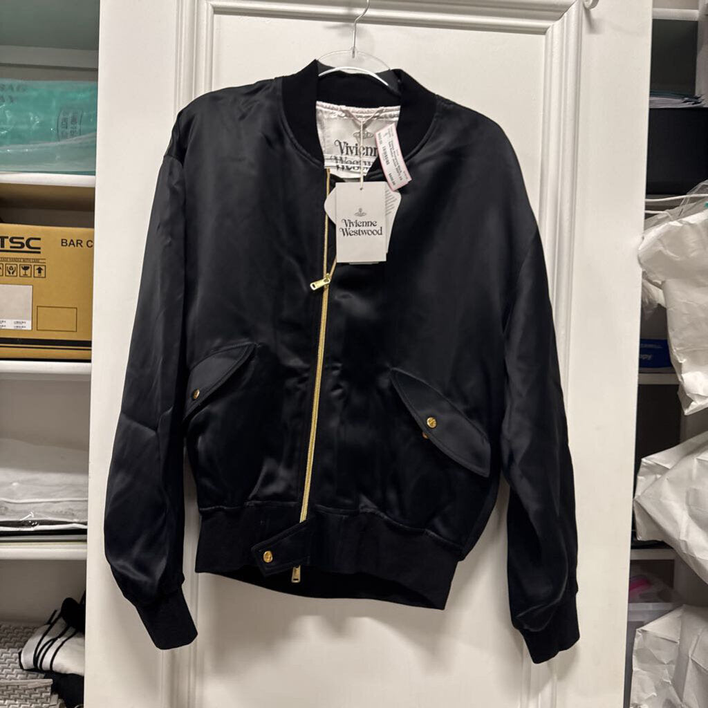 Black Satin Bomber Jacket (NWT)