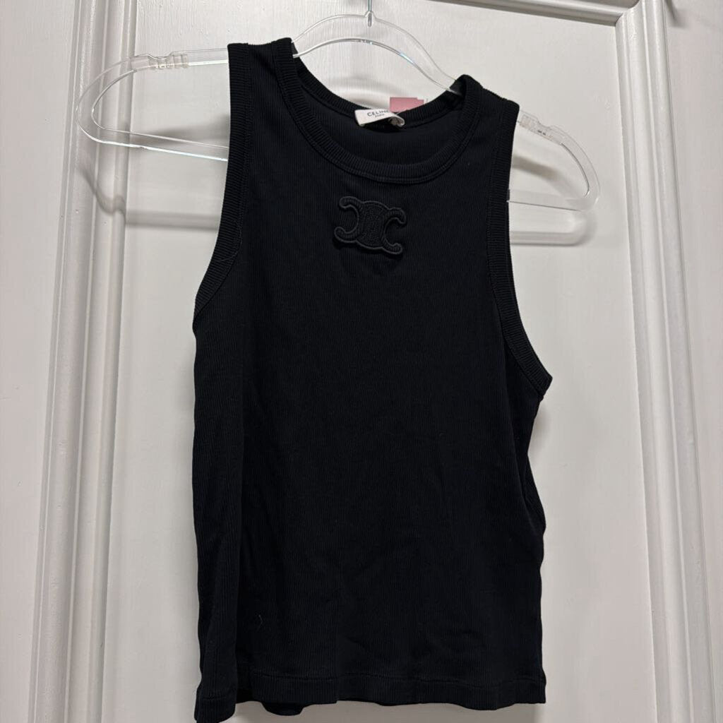 Black Cotton Ribbed Triomphe Tank