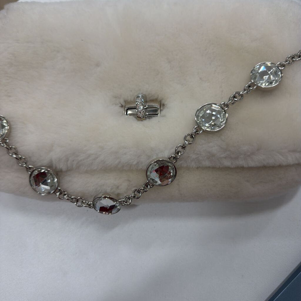 Ivory Rabbit Fure Crystal Shoulder Bag