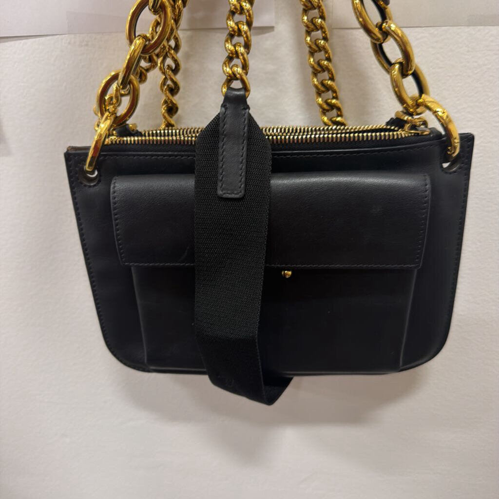 Black Brown Leather Gold Chain Shoulder Bag
