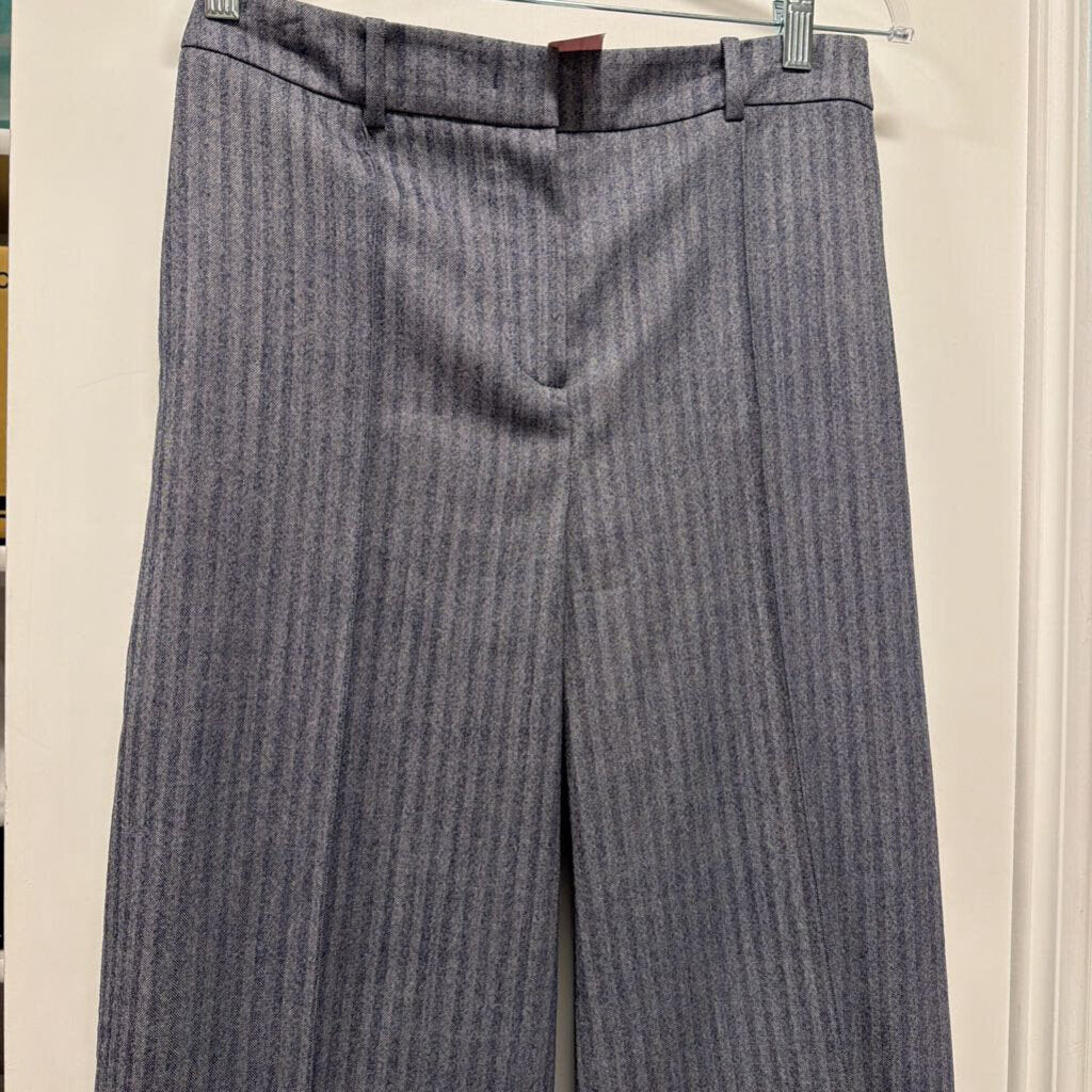 Blue Wool Herringbone Stripe Wide Leg Pants