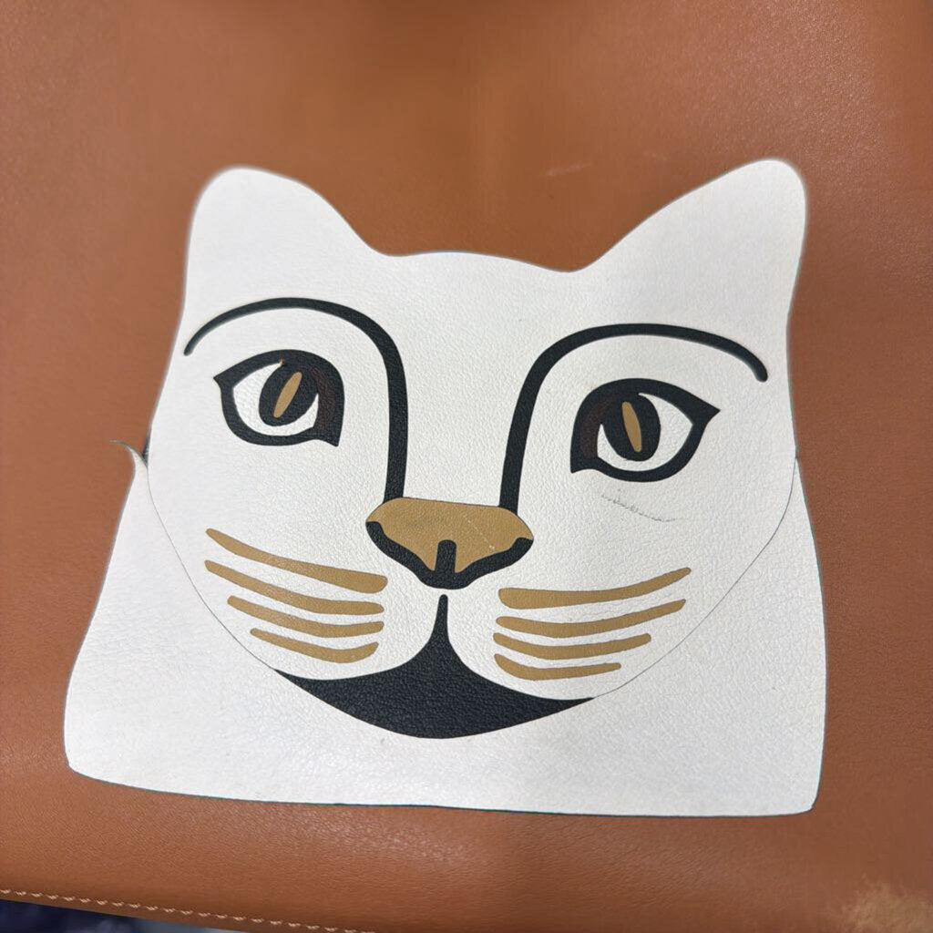 Brown Leather Cat Print T Crossbody
