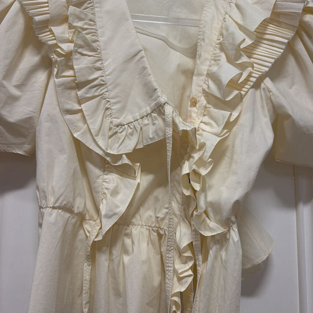 Cream Cotton Ruffle Puff Sleeve Top